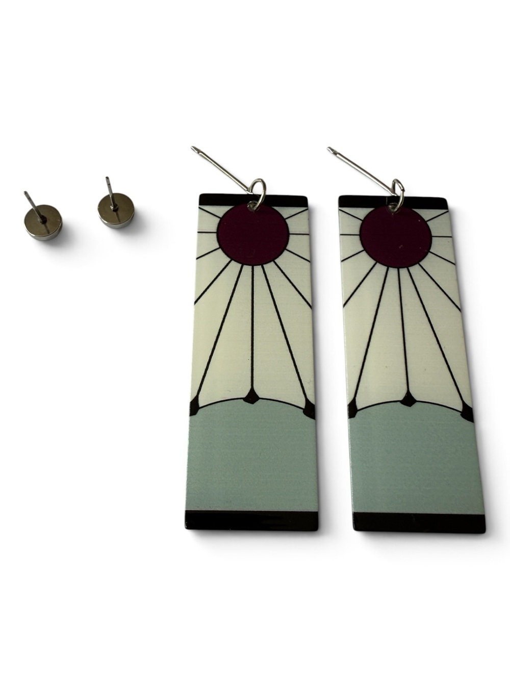 Demon Slayer Tanjiro‑Style Hanafuda Earrings - Purple, Light Blue - Picture 6 of 9